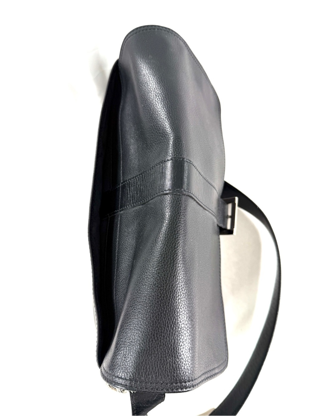 Longchamp Vintage Black Leather East West Medium Shoulder Bag Flap Buckle Rare - Picture 7 of 12